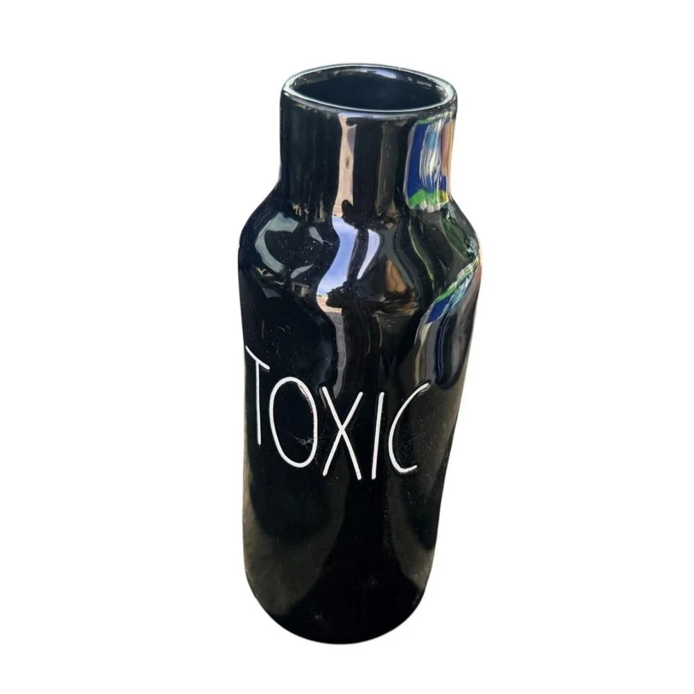 Rae Dunn TOXIC Black Ceramic Bottle Vase Halloween Decor